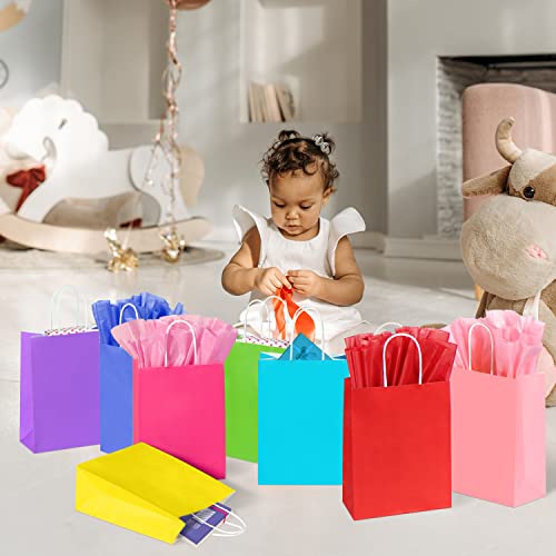 32pcs Gift Bags with 32Tissue - 8.7" Small Paper Gift Bags with Handles, 8Color Treat Bags, Favor Bags, Goody Bags, Goodie Bags, Party Bags for Kids Birthday, Wedding, Easter, Christmas, Valentines, Party Supplies