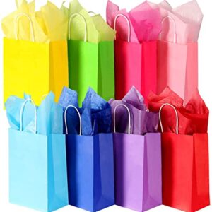 32pcs Gift Bags with 32Tissue - 8.7" Small Paper Gift Bags with Handles, 8Color Treat Bags, Favor Bags, Goody Bags, Goodie Bags, Party Bags for Kids Birthday, Wedding, Easter, Christmas, Valentines, Party Supplies