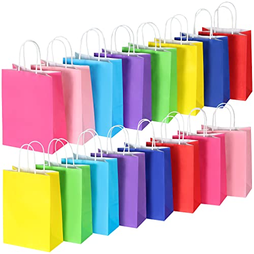 32pcs Gift Bags with 32Tissue - 8.7" Small Paper Gift Bags with Handles, 8Color Treat Bags, Favor Bags, Goody Bags, Goodie Bags, Party Bags for Kids Birthday, Wedding, Easter, Christmas, Valentines, Party Supplies