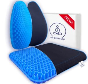 no pressure co™ premium 100% gel cushion set – extra large wide gel seat & gel lumbar support pillow – pressure relief long sitting pain sciatica – no sweat gel for office chair car seat
