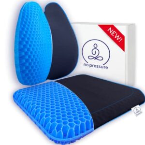 no pressure co™ Premium 100% Gel Cushion Set - Extra Large Wide Gel Seat & Gel Lumbar Support Pillow - Pressure Relief Long Sitting Pain Sciatica - No Sweat Gel for Office Chair Car Seat