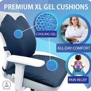 no pressure co™ Premium 100% Gel Cushion Set - Extra Large Wide Gel Seat & Gel Lumbar Support Pillow - Pressure Relief Long Sitting Pain Sciatica - No Sweat Gel for Office Chair Car Seat