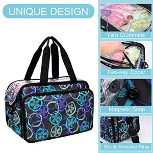 Crochet Bag Yarn Storage Tote Knitting Bag with Knitting Needles Bag Crochet Yarn Organizer Crochet Accessories and Supplies Crochet Bags Protect Wool and Prevent Tangling Grey Flower