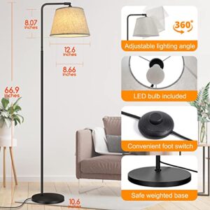 Arc Floor Lamp for Living Room, 3 Color Temperature 3000K-6500K, Modern Standing Lamp with Adjustable Lighting Angle & Foot Switch, 67" Tall Reading Light for Bedroom, Office, 12W LED Bulb Included