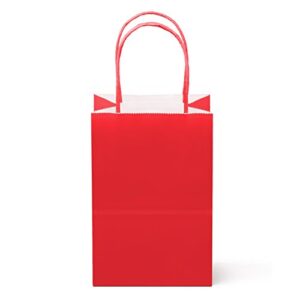 dsquare 24ct food safe premium paper & ink color kraft bag with handle 8.5 x 5.25 in – party favor gift bags with handle, color goody bag, paper diy bag, environmentally safe (small, red)