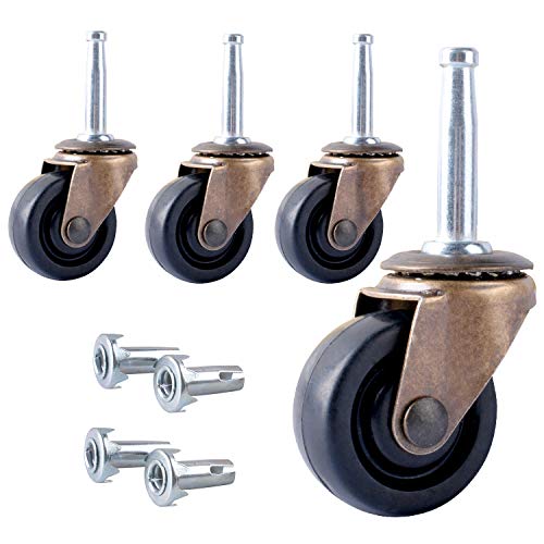 Podoy Antique Casters Wheels 1-5/8-Inch with Stem Socket Replacement for Furniture Chairs Small Sofa Office Decorative Casters Use for All Hardwood Floor (Set of 4)