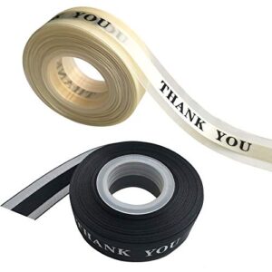 lxkbd 2 rolls satin organza ribbons with “thank you” printing ,1 inch by 25 yard spool for thanksgiving day gift wrapping,wedding favor,cake box decoration and handmade crafts (black and champagne)