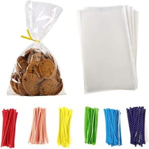100 pcs 8 in x 6 in clear flat cello cellophane treat bags good for bakery,popcorn,cookies, candies,dessert 1.4mil.give metallic twist ties!