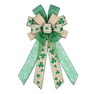 large st. patrick’s day bows for wreath, glitter green shamrock bow irish wreath bows holiday burlap bows for front door saint patrick’s day decorations supplies