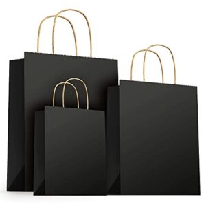 ucgou gift bags 5.25×3.75×8 & 8×4.25×10.5 & 10x5x13 inches mixed size 75pcs total – 25pcs each black kraft paper bags with handles shopping bags party favor bags goodie bags