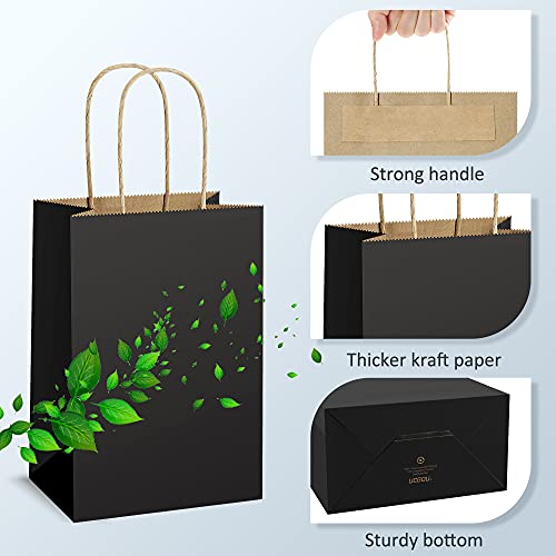 UCGOU Gift Bags 5.25x3.75x8 & 8x4.25x10.5 & 10x5x13 Inches Mixed Size 75PCS Total - 25PCS Each Black Kraft Paper Bags with Handles Shopping Bags Party Favor Bags Goodie Bags
