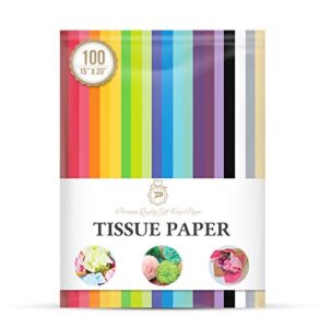 tissue paper for gift wrapping (100 sheets) 20 assorted colors, gift bags, packaging, floral, birthday, holidays, christmas, halloween, and diy crafts 15″ x 20″ inch