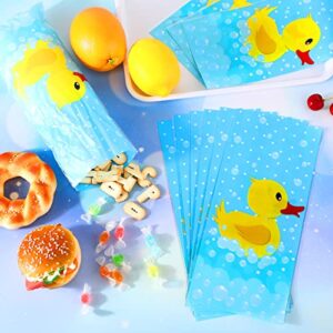 100 Pieces Yellow Duck Cellophane Treat Bags Duck Candy Bags Goodie Bags Birthday Party Favors Bags with 100 Pieces Gold Twist Ties for Baby Shower Birthday Rubber Duck Party Favors Decorations