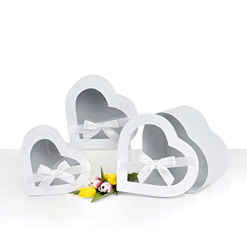 UNIKPACKAGING Premium Quality Heart Shaped Flower Boxes, SET OF 3, Gift Boxes for Luxury Flower and Gift Arrangements, with Lids, Ships From USA (White)