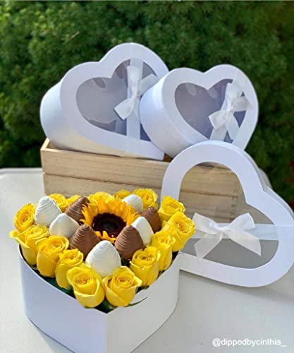 UNIKPACKAGING Premium Quality Heart Shaped Flower Boxes, SET OF 3, Gift Boxes for Luxury Flower and Gift Arrangements, with Lids, Ships From USA (White)