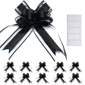 10pcs large pull bows,bows for gift wrapping,organza gift wrapping ribbon pull bows gift bows for wedding gift baskets,christmas party birthday gift bow decoration (black)