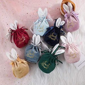 KitBeads 10Pcs Pink Drawstring Velvet Bags with Rabbit Ear Round Bottom Jewelry Pouches for Gifts Wedding Candy Bags Party Favors