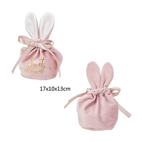 KitBeads 10Pcs Pink Drawstring Velvet Bags with Rabbit Ear Round Bottom Jewelry Pouches for Gifts Wedding Candy Bags Party Favors