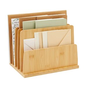 paper junkie bamboo wood mail, file, letter, and envelope organizer with 5 slots for office desk (10 x 7 in)
