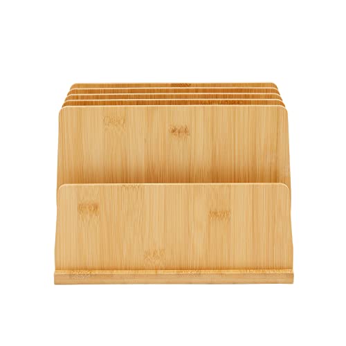 Paper Junkie Bamboo Wood Mail, File, Letter, and Envelope Organizer with 5 Slots for Office Desk (10 x 7 In)