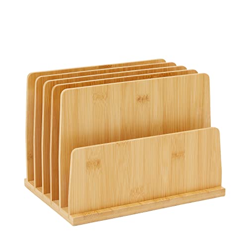 Paper Junkie Bamboo Wood Mail, File, Letter, and Envelope Organizer with 5 Slots for Office Desk (10 x 7 In)