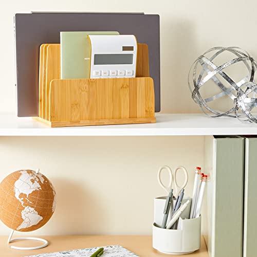 Paper Junkie Bamboo Wood Mail, File, Letter, and Envelope Organizer with 5 Slots for Office Desk (10 x 7 In)