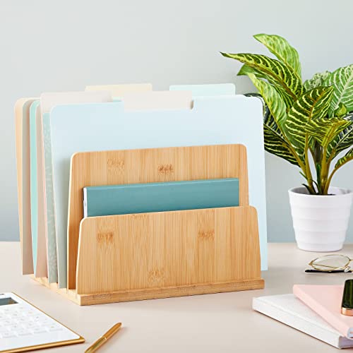 Paper Junkie Bamboo Wood Mail, File, Letter, and Envelope Organizer with 5 Slots for Office Desk (10 x 7 In)