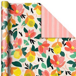 Hallmark Reversible Wrapping Paper (3 Rolls: 75 Sq. Ft. Ttl) Floral, Lemons, Bright Abstract for Birthdays, Easter, Mother's Day, Bridal Showers, Baby Showers