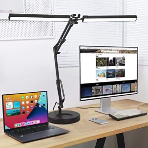 2-in-1 led desk lamp, 24w brightestwith table lamp with clamp, desk light with flexible swing arm,3 color modes stepless dimmable double head architect desk lamps for home office workbench reading