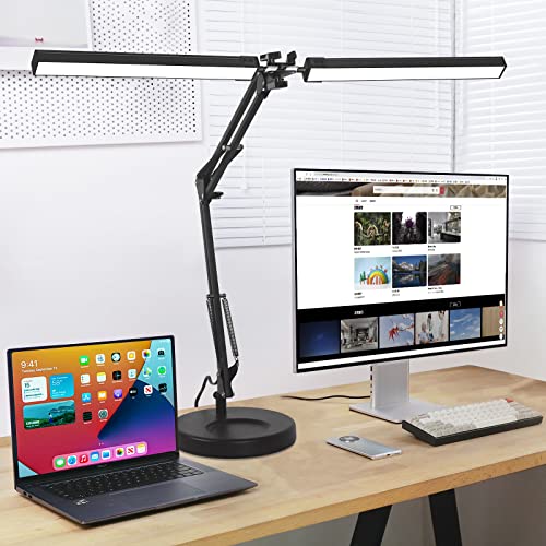 2-in-1 LED Desk Lamp, 24W Brightestwith Table Lamp with Clamp, Desk Light with Flexible Swing Arm,3 Color Modes Stepless Dimmable Double Head Architect Desk Lamps for Home Office Workbench Reading