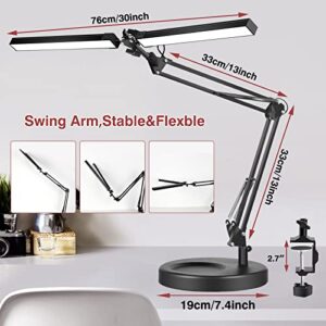 2-in-1 LED Desk Lamp, 24W Brightestwith Table Lamp with Clamp, Desk Light with Flexible Swing Arm,3 Color Modes Stepless Dimmable Double Head Architect Desk Lamps for Home Office Workbench Reading