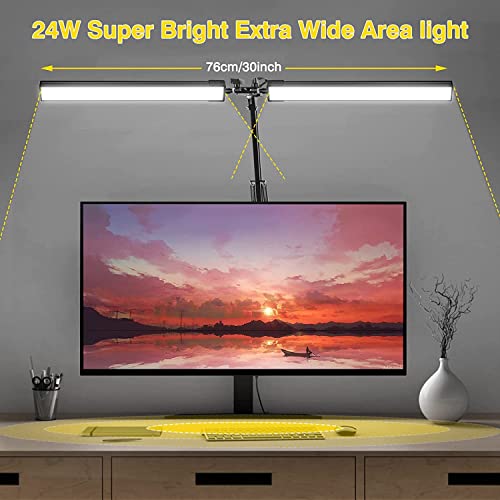 2-in-1 LED Desk Lamp, 24W Brightestwith Table Lamp with Clamp, Desk Light with Flexible Swing Arm,3 Color Modes Stepless Dimmable Double Head Architect Desk Lamps for Home Office Workbench Reading