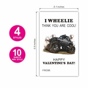 2.1" x 3.5" Valentine's Day Gift Wrap Self Adhesive Stickers | Car and Truck Theme Happy Valentine's Day Gift Wrapping Decorations and Supplies for Kids | 40 Gift Stickers-BGJ-003