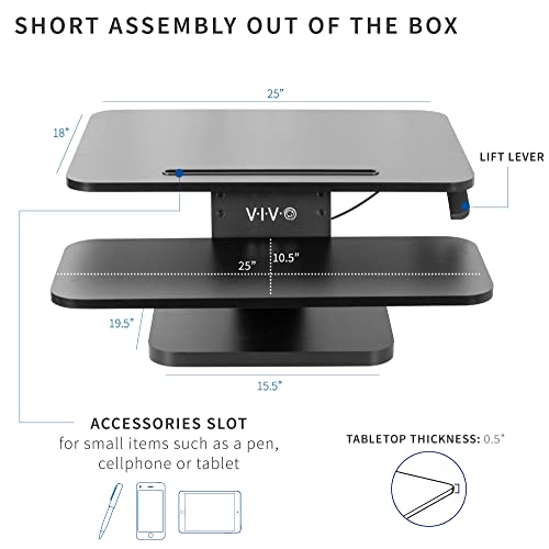 VIVO Black Height Adjustable 25 inch Standing Desk Converter, Compact Sit Stand Tabletop Monitor Riser Workstation, DESK-V001G