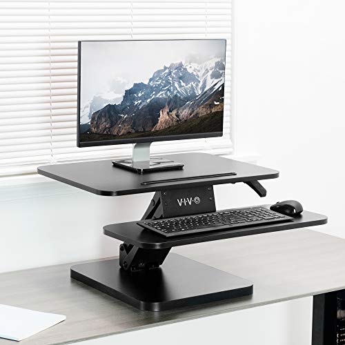 VIVO Black Height Adjustable 25 inch Standing Desk Converter, Compact Sit Stand Tabletop Monitor Riser Workstation, DESK-V001G