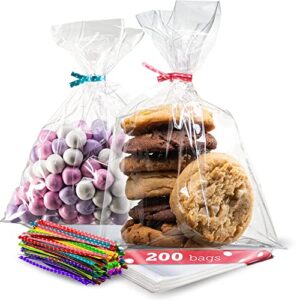 prestee 200 pack clear plastic cellophane bags goodie bags 6x10 with 4inches twist ties candy bags cookie bags treat bags clear gift bags cellophane treat bags 6×10 inch (pack of 200)
