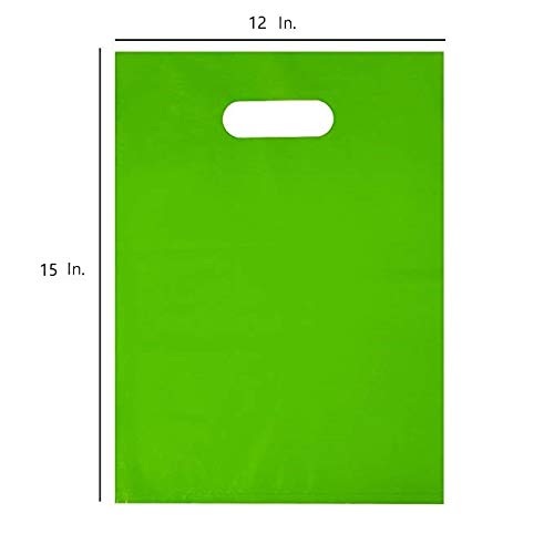 Merchandise Bags - 12x15 Inch 100 Pack Thick Plastic Bags for Small Business, Multi Color Retail Shopping Totes with Handles in Bulk for Boutiques, Stores, Kids Birthday Parties, Favors, Pinata