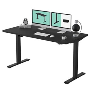 flexispot ec1 stand up desk 55 x 28 inches workstation home office computer standing table height adjustable desk (black frame + 55″ black top 2 packages)
