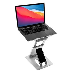 obvus solutions – minder 2.0 height-adjustable laptop stand with integrated smartphone holder – ergonomic, portable, and foldable stand for 10” to 17” tablets and laptops