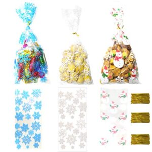 150 pieces christmas snowflake cellophane treat bags winter wonderland party candy wrappers bags snowflake frozen candy cookie goodies gift bag with 150 pieces ties for girls boys birthday party baby shower hanukkah wedding bridal shower party favor bags