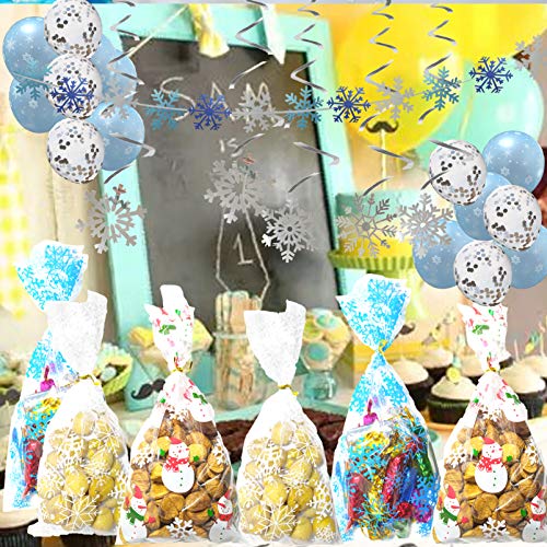 150 Pieces Christmas Snowflake Cellophane Treat Bags Winter Wonderland Party Candy Wrappers Bags Snowflake Frozen Candy Cookie Goodies Gift Bag with 150 Pieces Ties for Girls Boys Birthday Party Baby Shower Hanukkah Wedding Bridal Shower Party Favor Bags