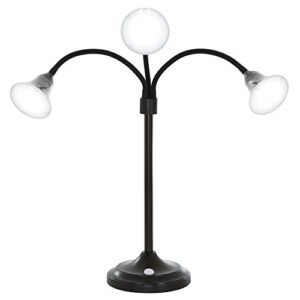 lavish home 3 head desk lamp, led light with adjustable arms, touch switch and dimmer (black)