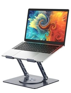 adjustable laptop stand for desk, portable laptop stand with 360° rotating base, ergonomic foldable aluminum universal computer stand compatible with dell, hp and 10”-16” devices