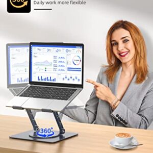 Adjustable Laptop Stand for Desk, Portable Laptop Stand with 360° Rotating Base, Ergonomic Foldable Aluminum Universal Computer Stand Compatible with Dell, HP and 10''-16'' Devices