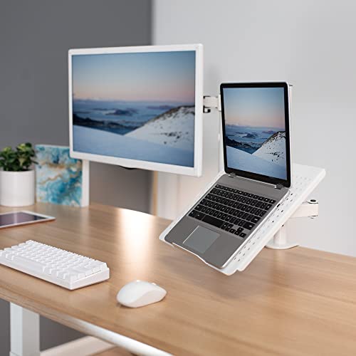 VIVO Single Laptop Notebook Desk Mount Stand, Fully Adjustable Extension with C-clamp, Fits up to 17 inch Laptops, White, STAND-V001LW