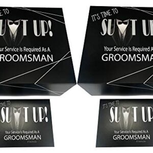 Groomsmen Gift Boxes Set of 2 (8x8x4 in) Empty Set with Silver Foil Design and Matching Proposal Cards for Asking The Groom's Team to Be in Wedding. (2 Groomsmen, 2)