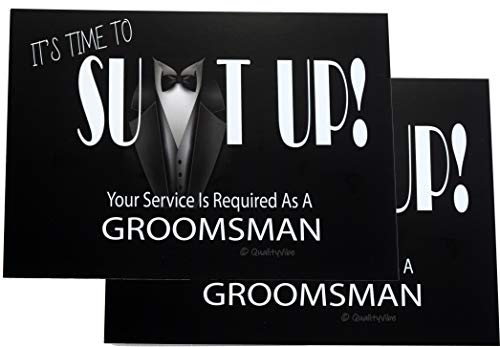 Groomsmen Gift Boxes Set of 2 (8x8x4 in) Empty Set with Silver Foil Design and Matching Proposal Cards for Asking The Groom's Team to Be in Wedding. (2 Groomsmen, 2)