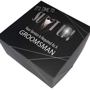 Groomsmen Gift Boxes Set of 2 (8x8x4 in) Empty Set with Silver Foil Design and Matching Proposal Cards for Asking The Groom's Team to Be in Wedding. (2 Groomsmen, 2)