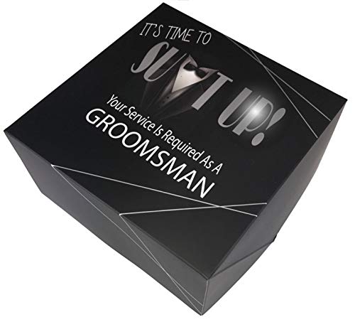 Groomsmen Gift Boxes Set of 2 (8x8x4 in) Empty Set with Silver Foil Design and Matching Proposal Cards for Asking The Groom's Team to Be in Wedding. (2 Groomsmen, 2)