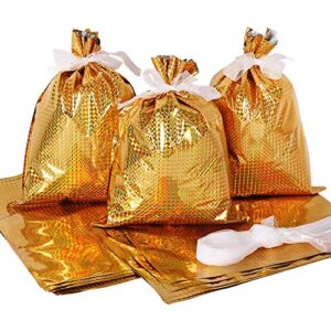 hrx package gold foil gift bags with ribbon ties, 30pcs gift wrapping sacks pouches christmas mylar goody bags for xmas presents party favor